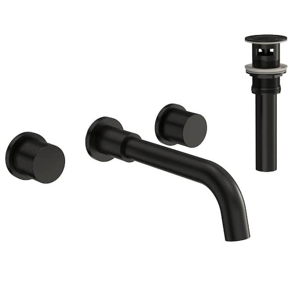 8 in. Spout Reach 2-Handle 1.2 GPM at 60 PSI Wall Mounted Bathroom Faucet Pop-Up Drain Included in Matte Black