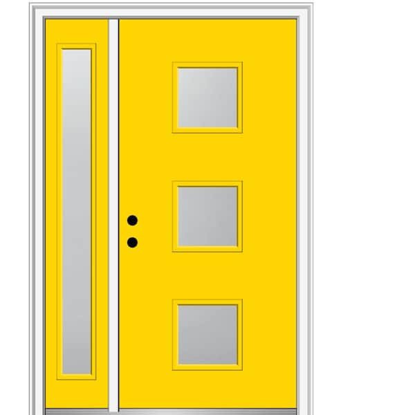 MMI Door 51 in. x 81.75 in. Aveline Frosted Right-Hand 3-Lite Modern Painted Fiberglass Smooth Prehung Front Door w/ Sidelite