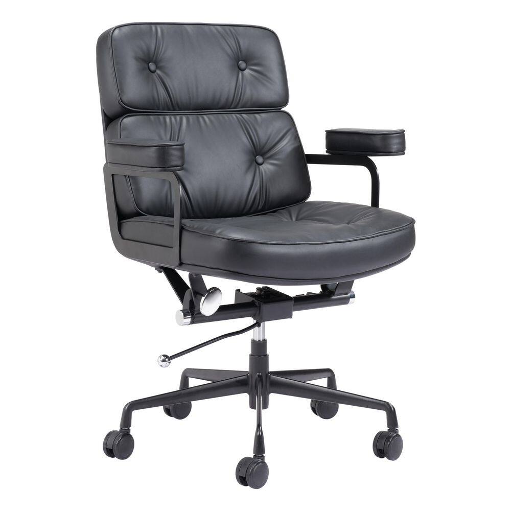 ZUO Smiths Black Faux Leather Seat Office Chair with NonAdjustable Arms 109471 The Home Depot