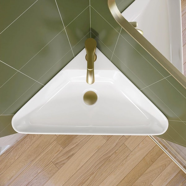 Zeafive 22.5 in. White Ceramic Corner Wall Mounted RV Bathroom