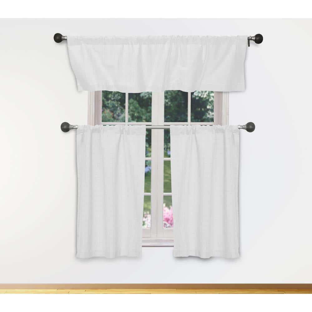 White-Silver Geometric Rod Pocket Room Darkening Curtain - 15 in. W x 58 in