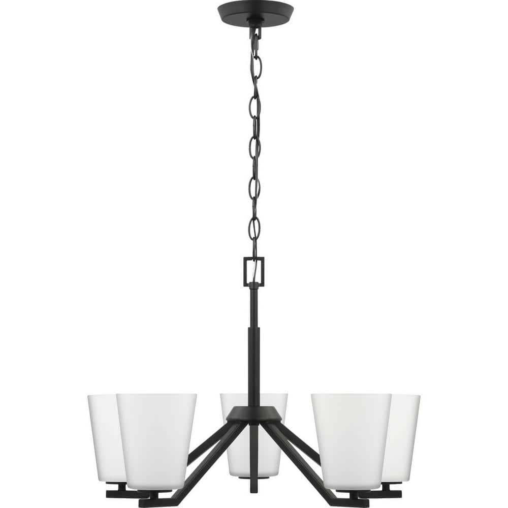 Vertex Matte Black Angular Five Light Chandelier