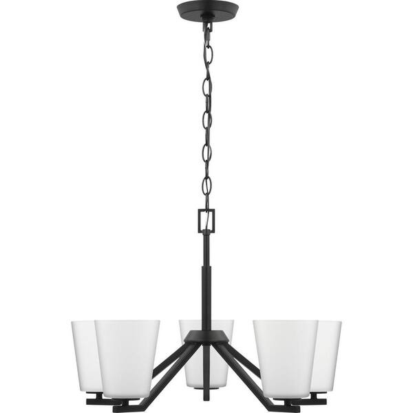 Progress Lighting Vertex Collection 5-Light Matte Black Etched White Contemporary Chandelier