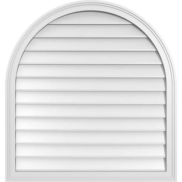 Ekena Millwork 34 in. x 36 in. Round Top White PVC Paintable Gable Louver Vent Non-Functional