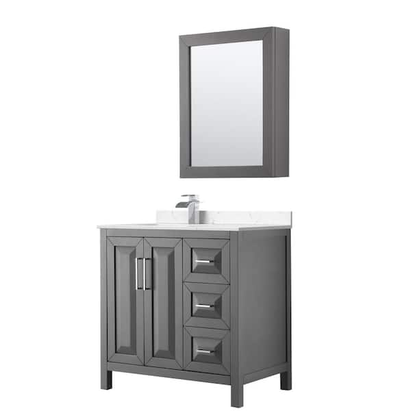 Wyndham Collection Daria 36 in. W x 22 in. D x 35.75 in. H Single Bath Vanity in Dark Gray with Carrara Cultured Marble Top and MC Mirror