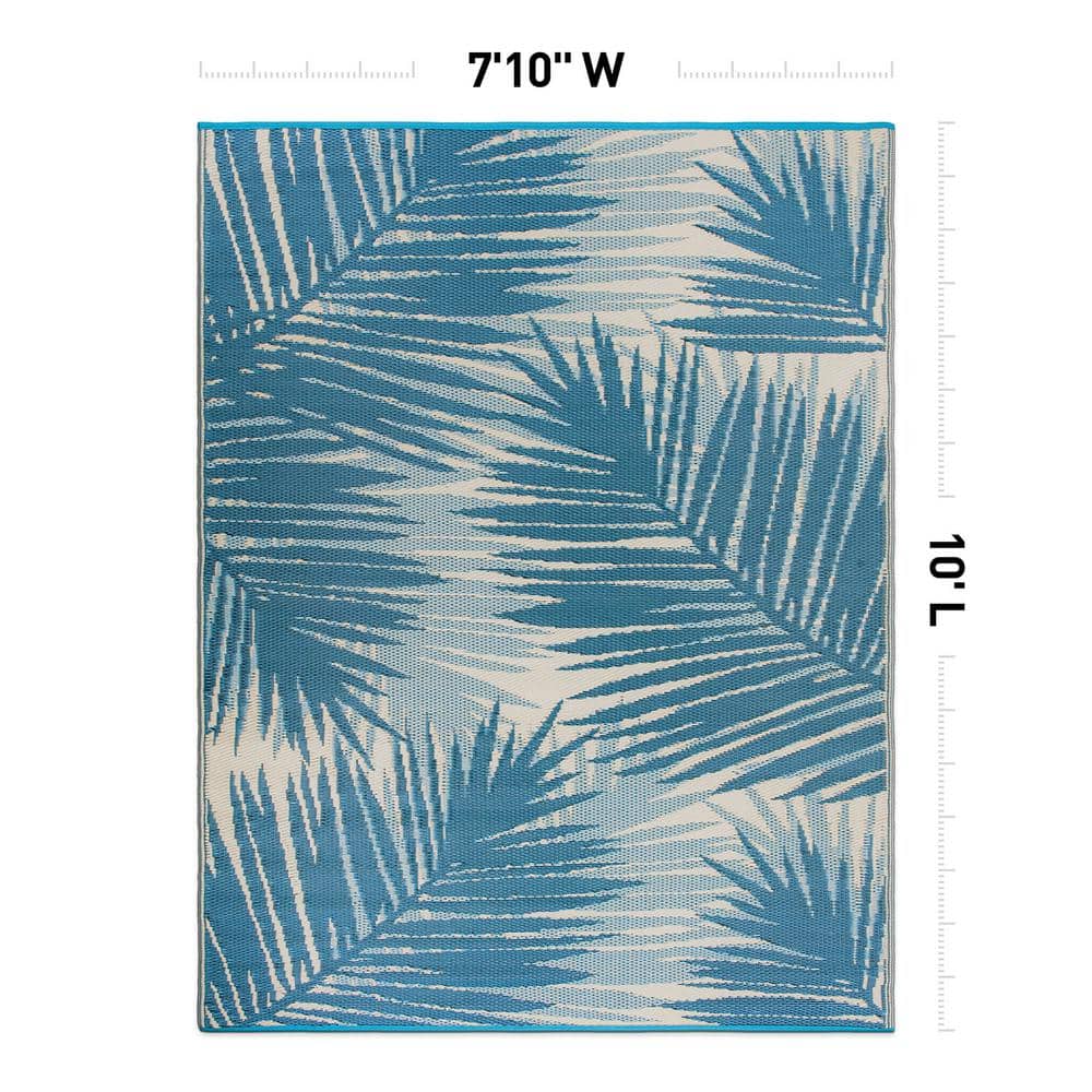 Tropical Blue Floral Reversible Synthetic Outdoor Area Rug