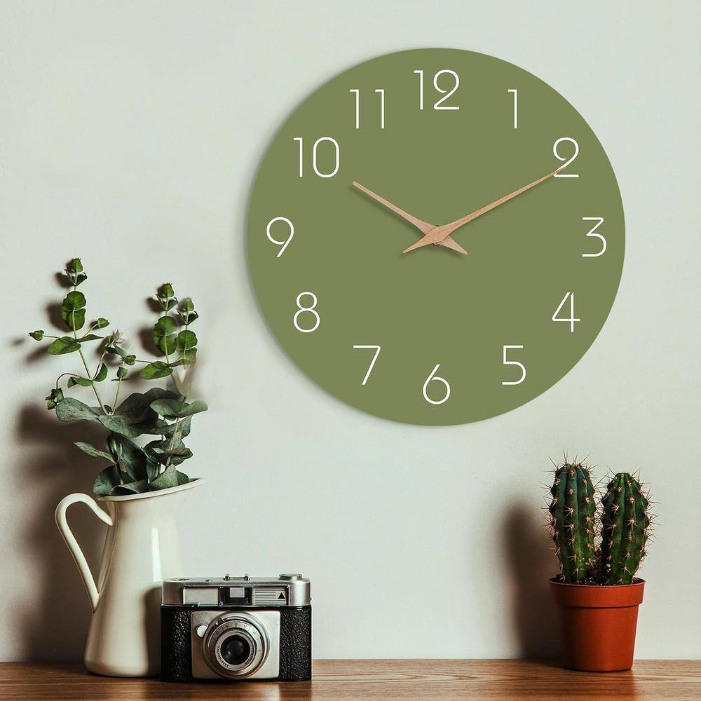 Olive Green 10-Inch Silent PVC Wall Clock