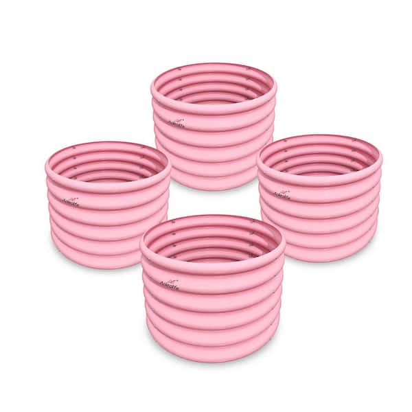 24 in. x 24 in. x 18 in. Metal Round Galvanized Raised Garden Bed for Vegetables & Flowers Outdoor in Blush Pink(4-Pack)