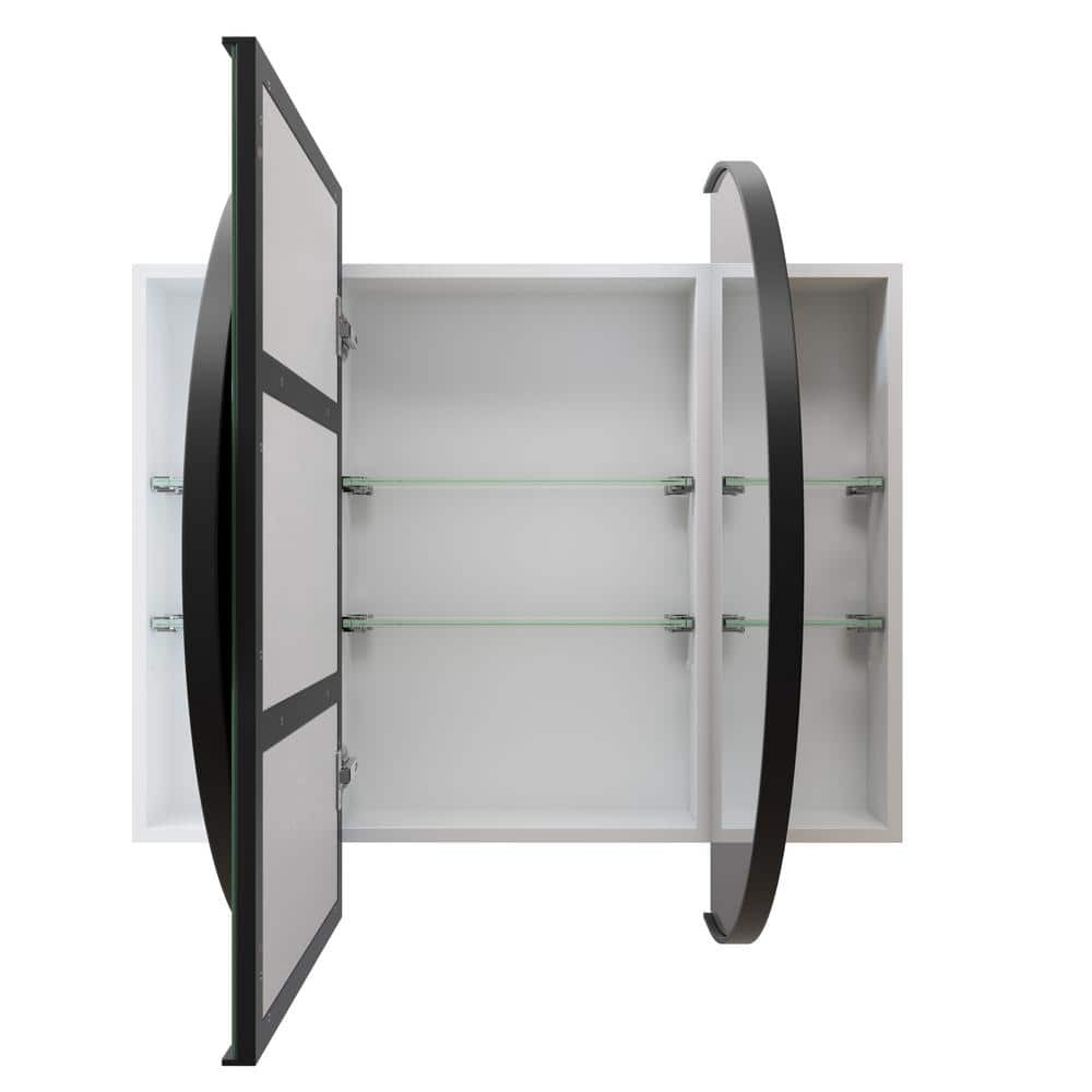Black Framed Oval Recessed Medicine Cabinet with Mirror
