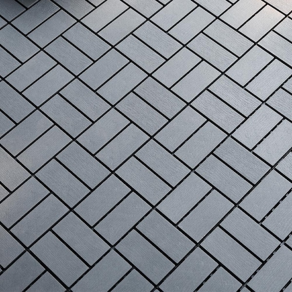 BTMWAY Dark Gray 1 ft. x 1 ft. All-Weather Plastic Outdoor Interlocking Deck Tiles Checker Pattern Garage Floor Tiles(44-Pack)