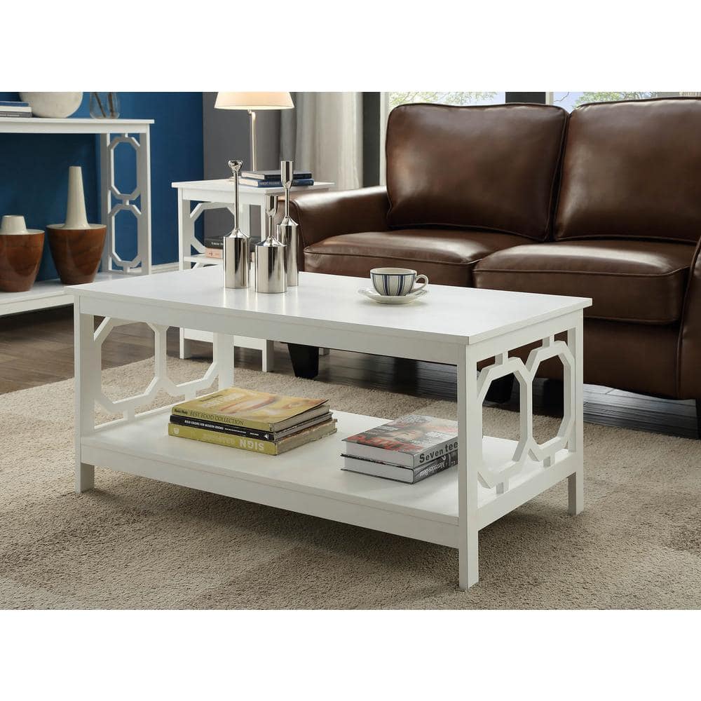 Omega 40'' Glossy White Rectangular Coffee Table with Shelf