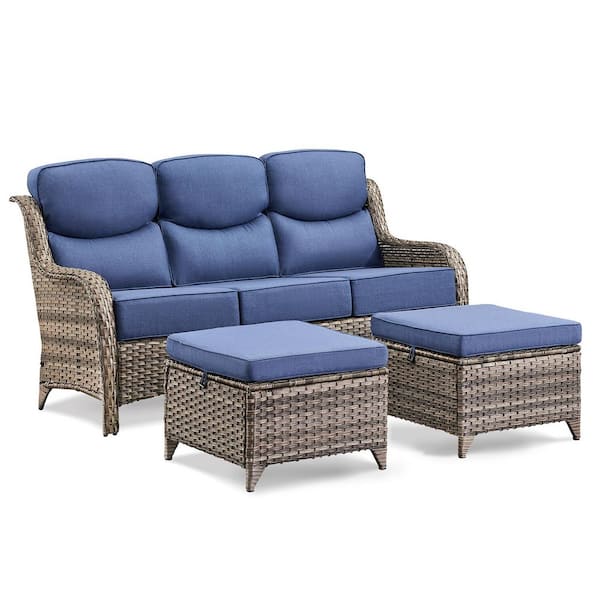 Opohoro Arcadia 3-Piece Gray Wicker Outdoor 3-Seat Couch with High