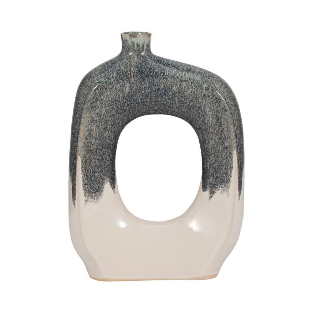 Blue 15 in. Ceramic Geometric Curvy Open Cut-Out 2 Tone Decorative Vase price history on PriceWatchPro
