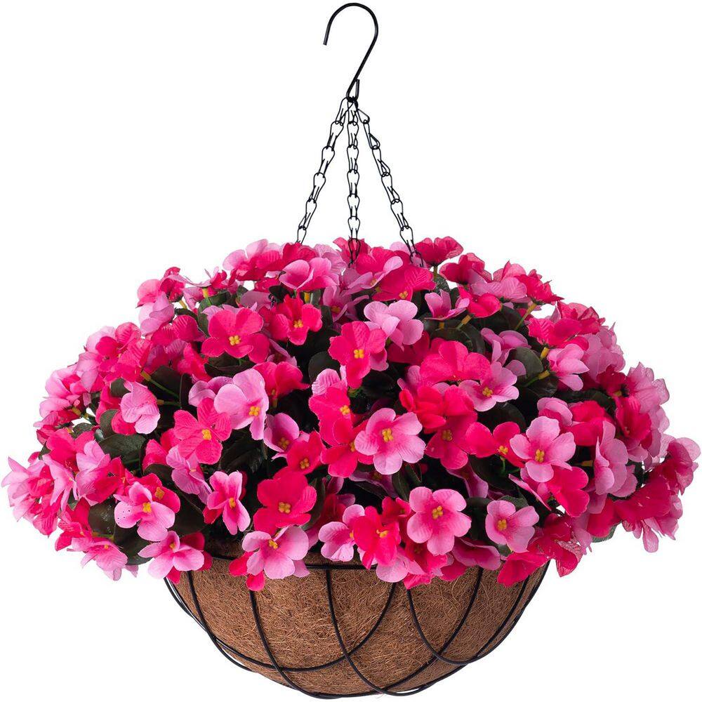 19.7 in. Pink Outdoor Artificial Hanging Violet Flowers with