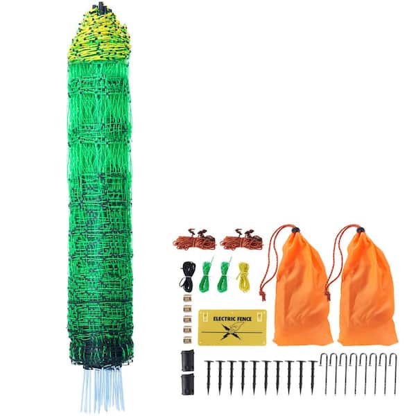 VEVOR Electric Fence Netting 48 in. H x 168 in. L PE Net Fencing Kit with Double-Spiked Stakes Utility Portable Mesh Polywire