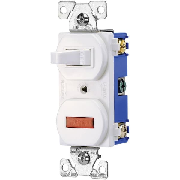 Eaton Heavy-Duty Grade 15 Amp Combination Single Pole Toggle Switch and Pilot Light in White