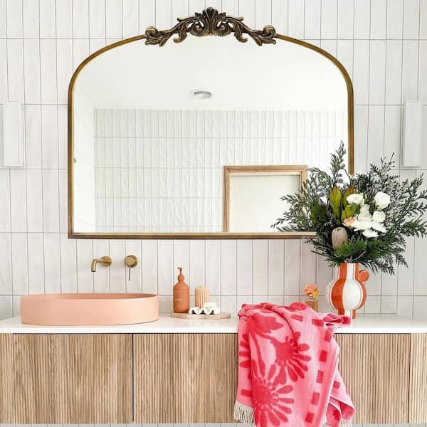 35.8 in. W x 29. 1 in. H Copper Vintage Arched Metal Frame Decorative Wall Mirror/Dressing Table Mirror