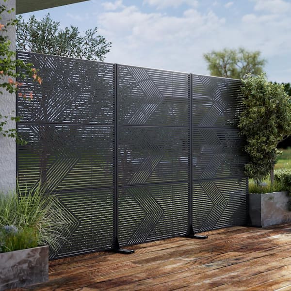 72 in. Cedric Metal Outdoor Garden Fence Privacy Screen Garden Screen Panels in Black