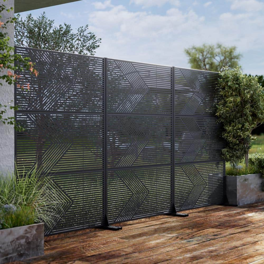 NEUTYPE 72 in. Cedric Metal Outdoor Garden Fence Privacy Screen Garden ...