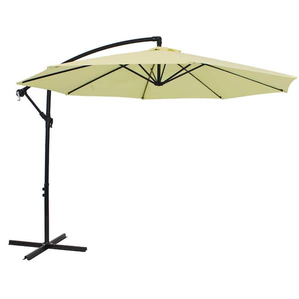 Sunnydaze 9.5 ft. Steel Cantilever Offset Outdoor Patio Umbrella with Crank in Pale Buttercup