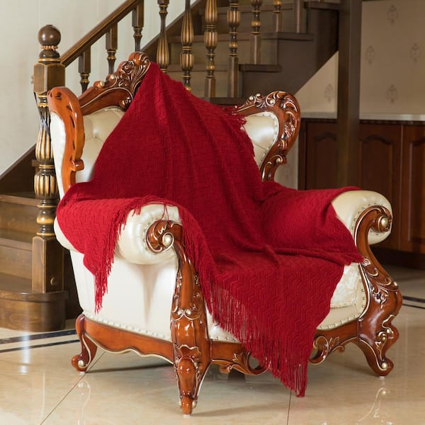 Red throw discount blanket with fringe