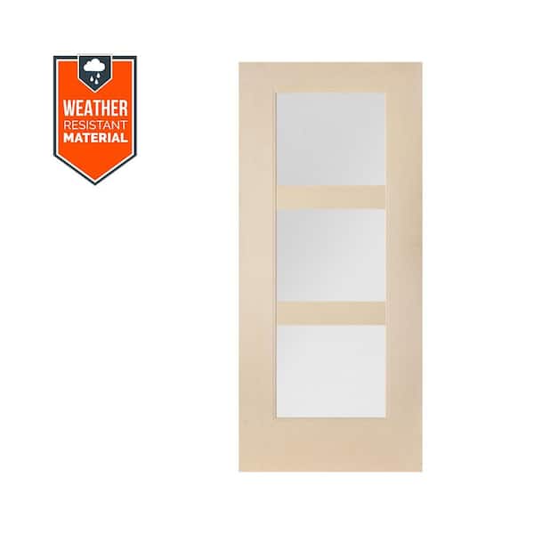 Krosswood Doors BRIGHTON Modern 36 in. x 79 in. 3-Lite Universal/Reversible Satin Glass Unfinished Fiberglass Front Door Slab