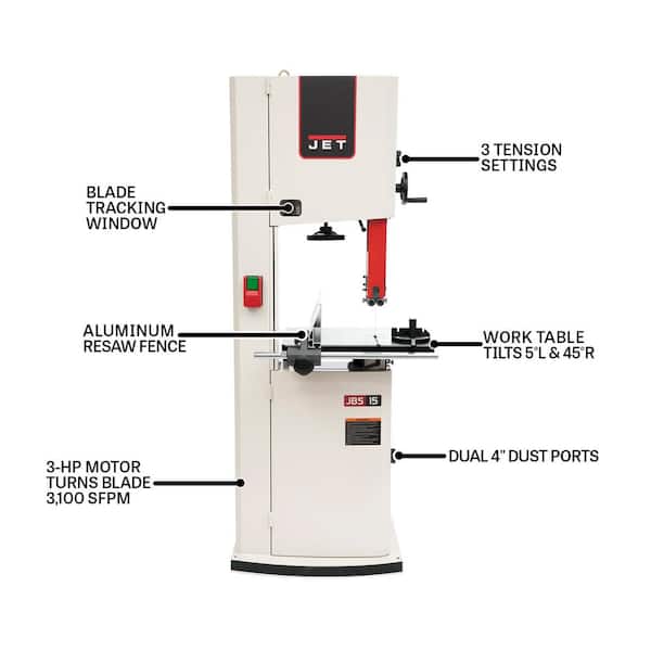 3 HP 15 in. Woodworking Vertical Band Saw, 230-Volt, JWBS-15-3