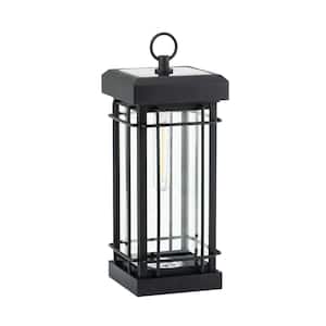 Black Dusk to Dawn Outdoor Solar Tabletop Lantern with LED Integrated Bulb