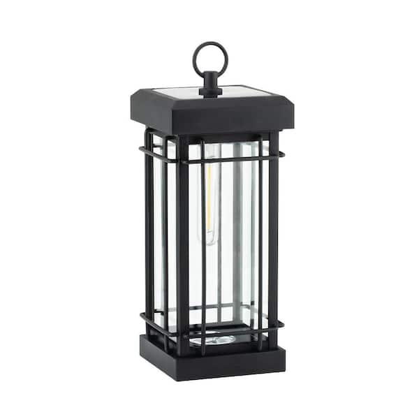 Monteaux Lighting Black Dusk to Dawn Outdoor Solar Tabletop Lantern with LED Integrated Bulb