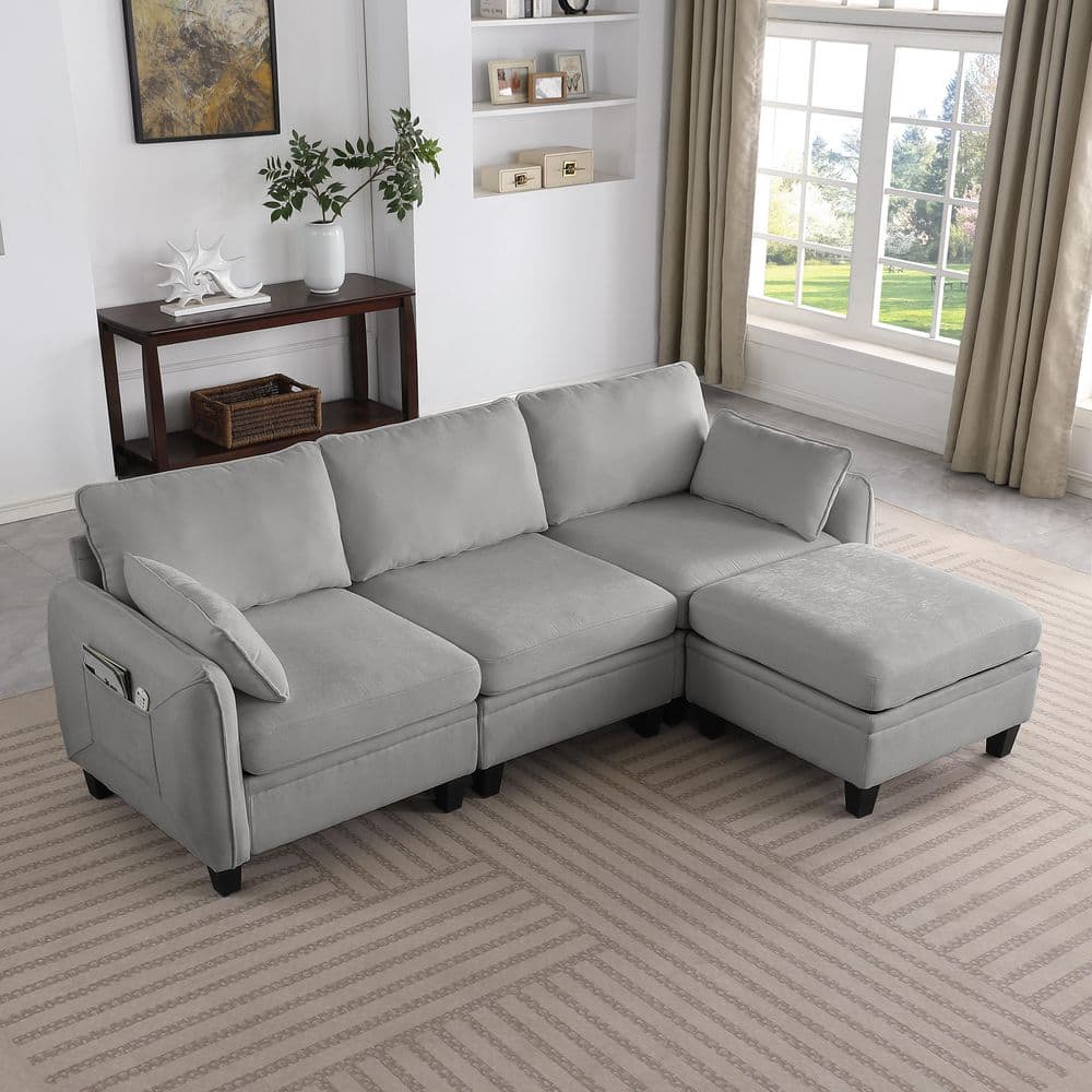 Yesenia Modern 84.6 in. 4-Piece Chenille Modular Storage Sectional Sofa with Lift-Up Storage Ottoman in. Gray