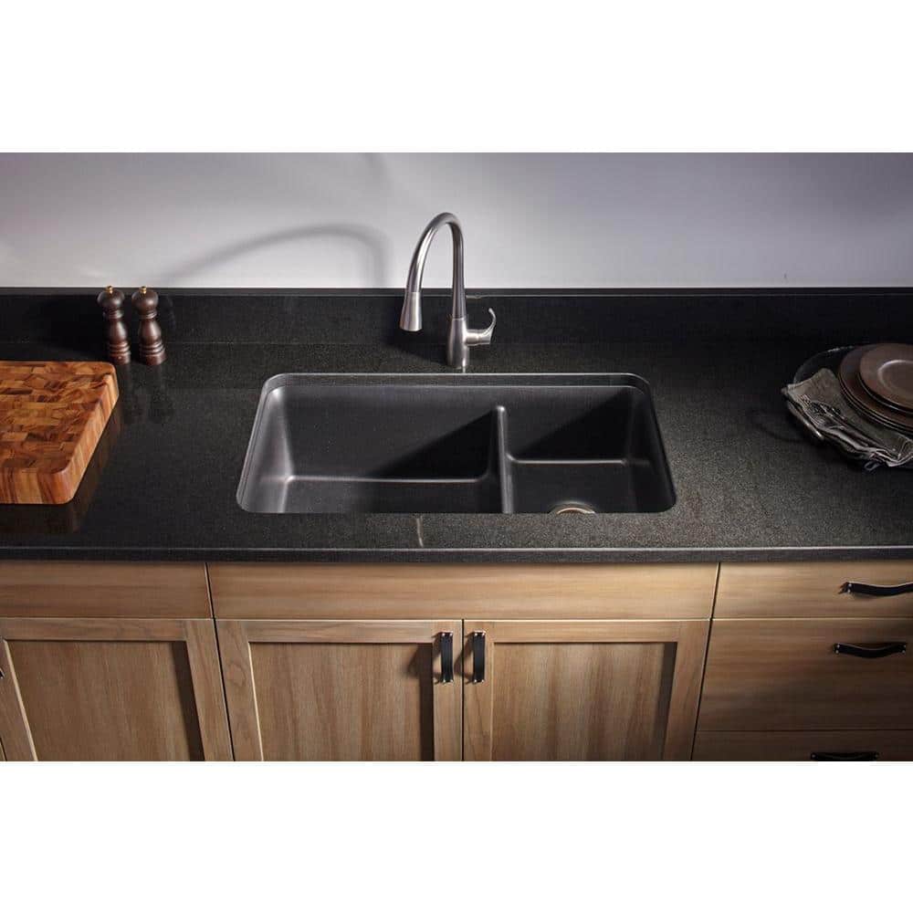 Matte Brown Stone Double Bowl Undermount Kitchen Sink