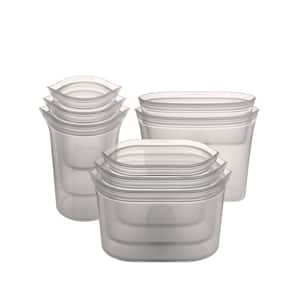 Reusable Silicone 8-Piece Set - 3-Sizes of Cups, 3-Sizes of Dishes, 2-Sizes of Bags, Zippered Storage Containers in Gray