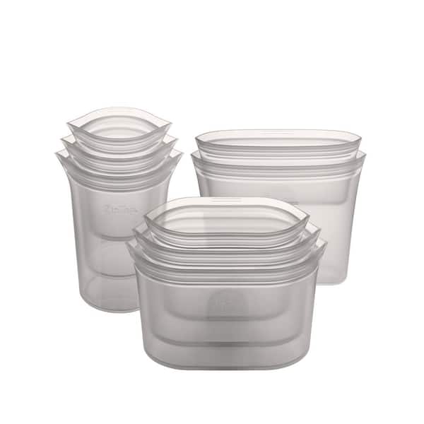 Zip Top Reusable Silicone 8-Piece Set - 3-Sizes of Cups, 3-Sizes of Dishes,  2-Sizes of Bags, Zippered Storage Containers in Gray Z-SET8A-02 - The Home  Depot