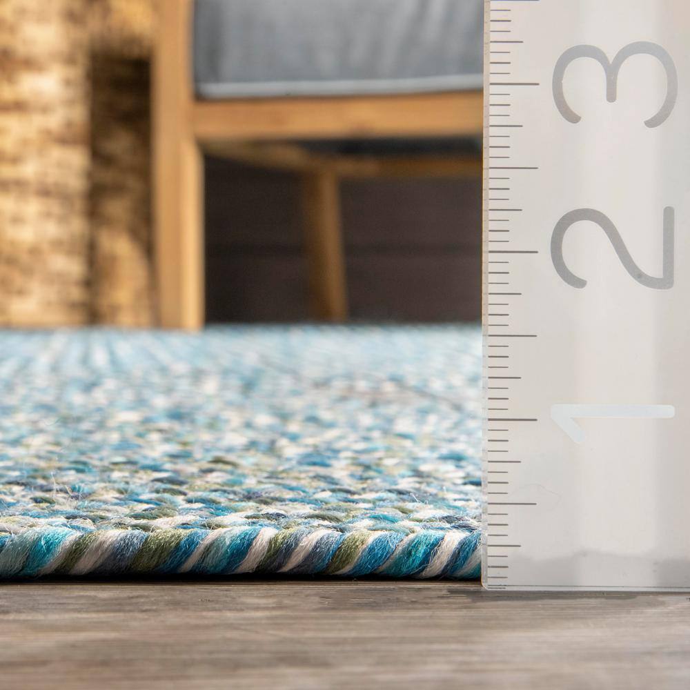 Aqua Braided Synthetic Indoor/Outdoor Area Rug, 4x6