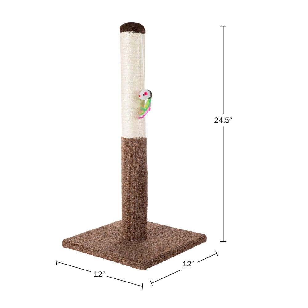 24.5 Inch Beige and Brown Sisal Cat Scratching Post with Carpet Base