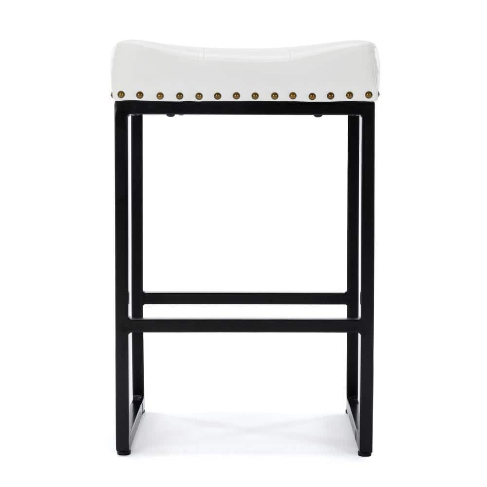 LUE BONA 24 In White Metal Counter Stool With Faux Leather Seat   White Black Leg Bar Stools 23hdbe0002 200 64 1000 