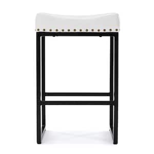 24 in. White Metal Counter Stool with Faux Leather Seat Backless Bar Stools (Set of 3)