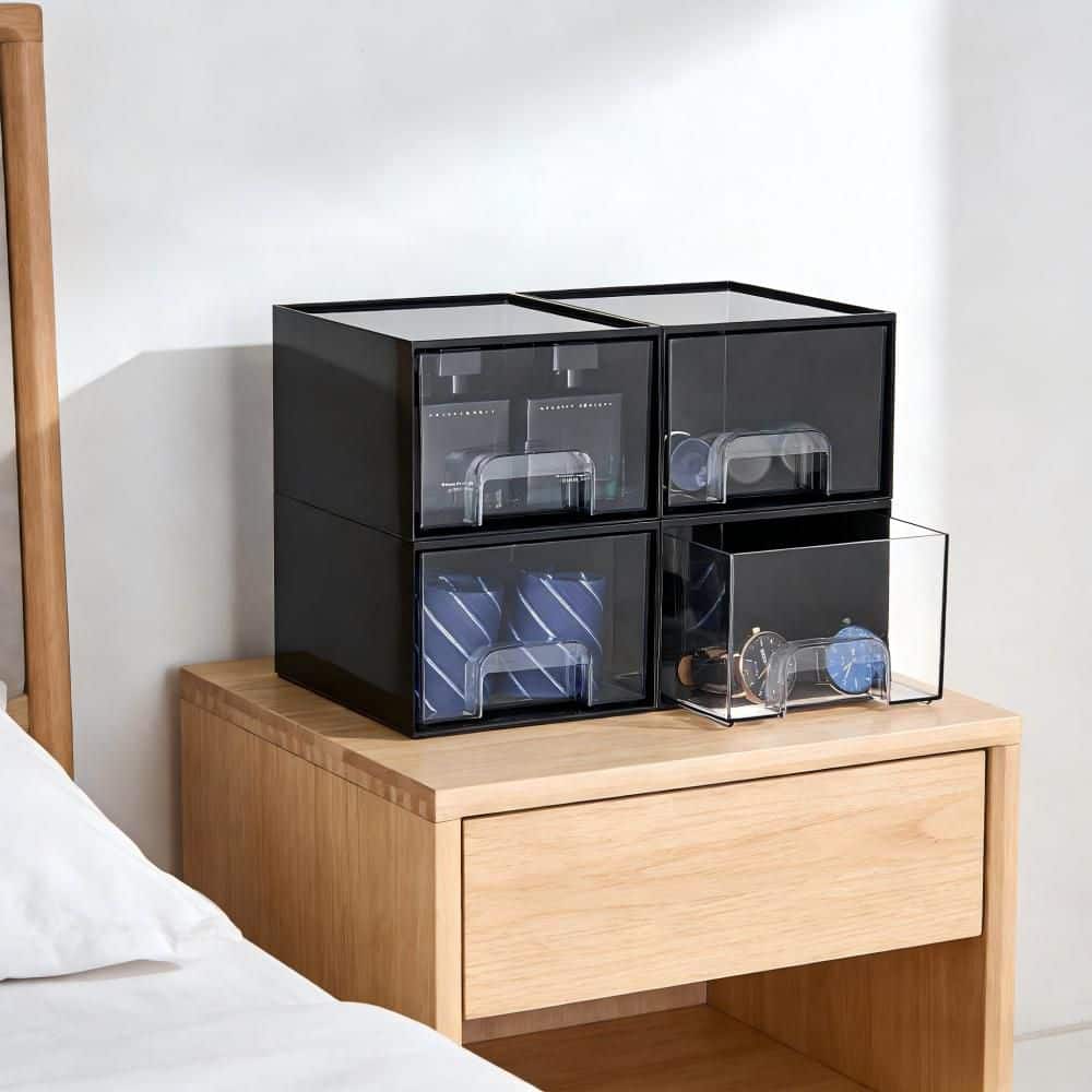 4-Shelf Stackable Plastic Storage Drawer Organizer with Silicone Non-Slip Pads for Vanity, in Black price history on PriceWatchPro