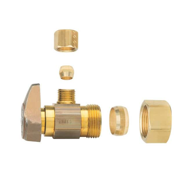 1/2 in. Comp Inlet x 1/4 in. Comp Outlet 1/4-Turn Angle Stop in Rough Brass