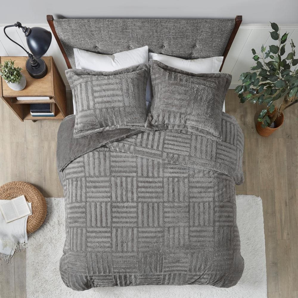 Gray Full Faux Fur Down Alternative Comforter Set