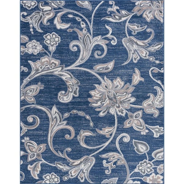 Madison Floral Navy 2 ft. x 8 ft. Indoor Runner Rug