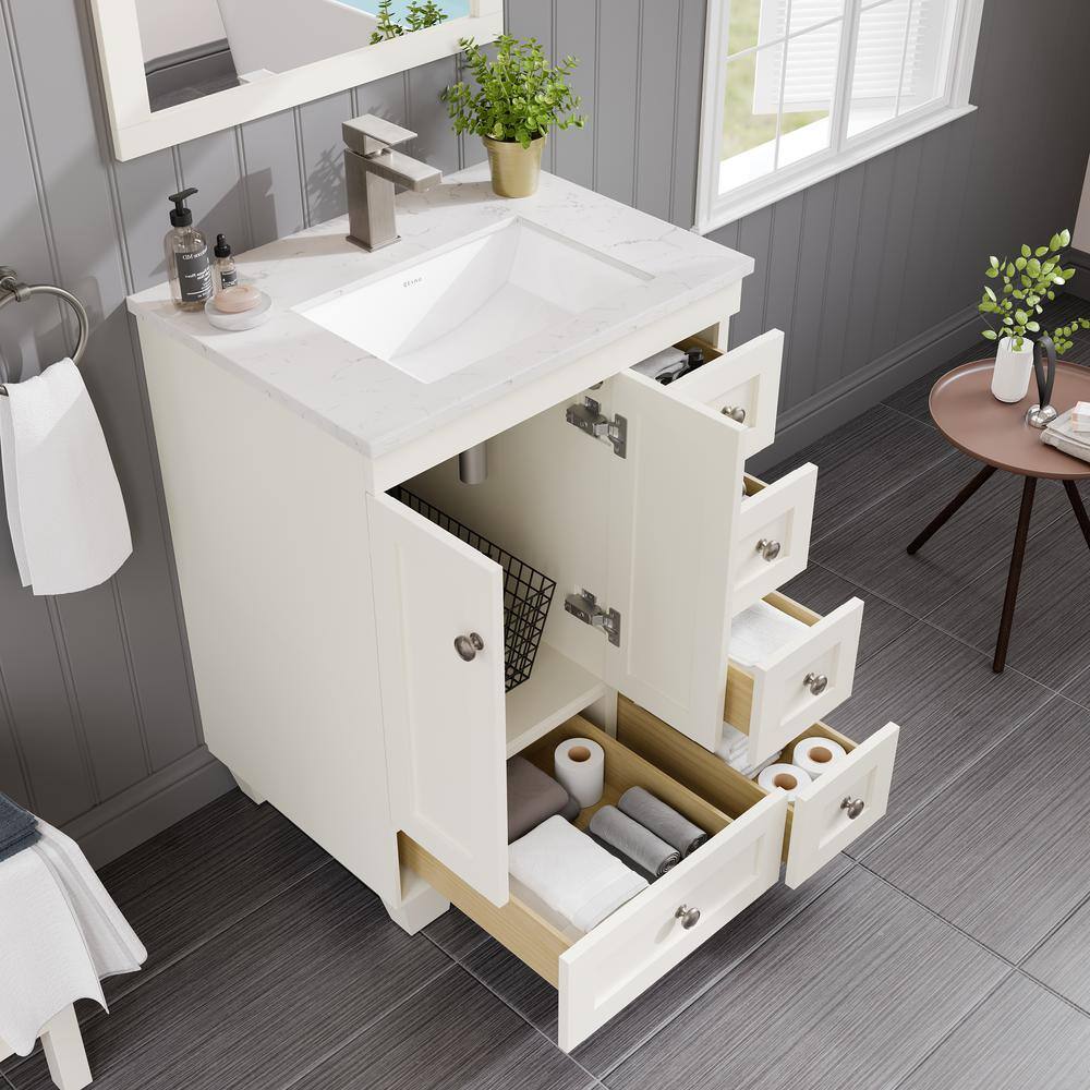 White Carrara Quartz Top Freestanding Bathroom Vanity with Porcelain Sink