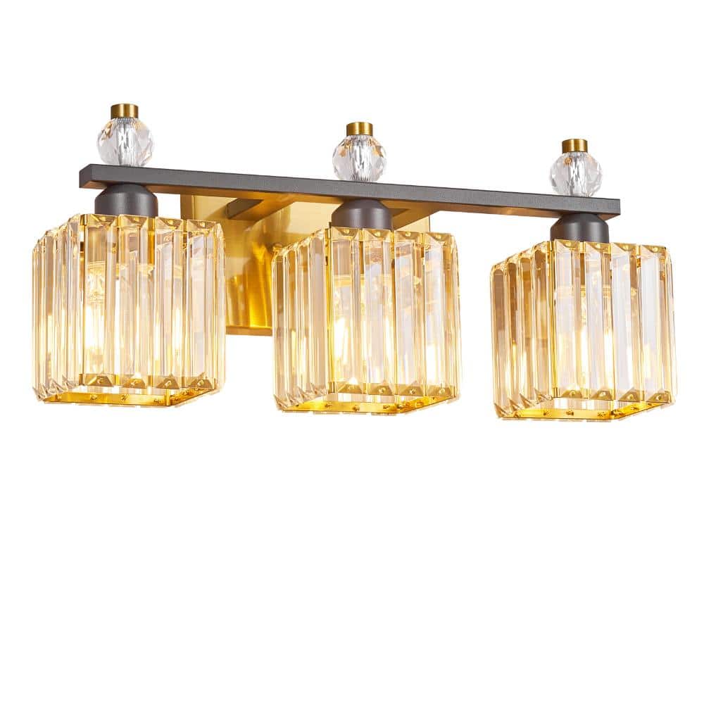 18.89 in.3-Light Black Gold Glass Modern Crystal Vanity Lighting Suitable For Bathroom price history on PriceWatchPro