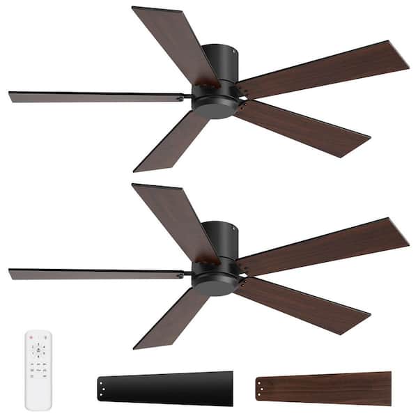 Alonso 42 in. Standard Flush Black Ceiling Fan with Black/Brown Blade and Remote Control Included No Light in (2-Pack)