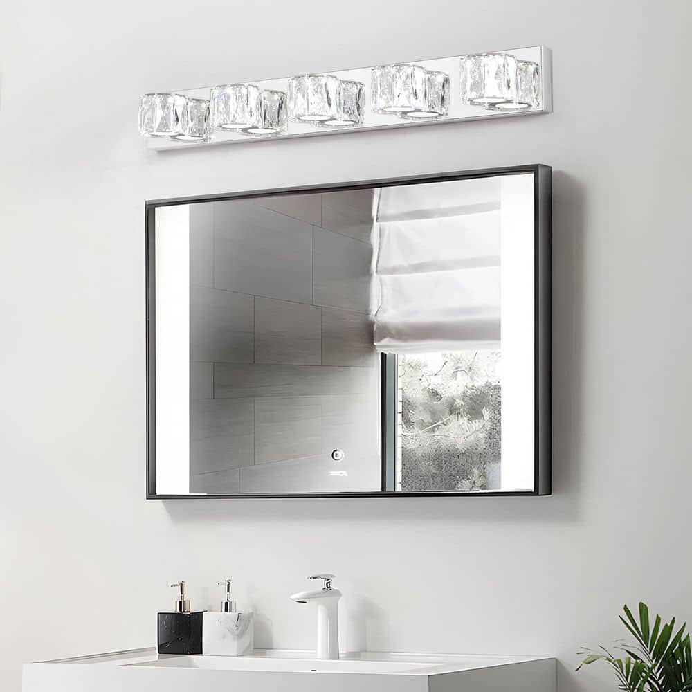 35 in. 5-Light Modern Crystal Silver LED Vanity Light Bar Wall Sconce price history on PriceWatchPro