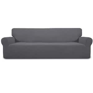 Stretch 4-Seater Sofa Slipcover 1-Piece Sofa Cover Furniture Protector Couch Soft with Elastic Bottom, Gray
