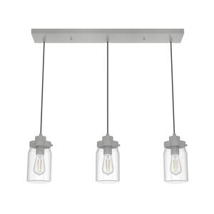 Devon Park 3-Light Brushed Nickel Linear Pendant with Glass Shade