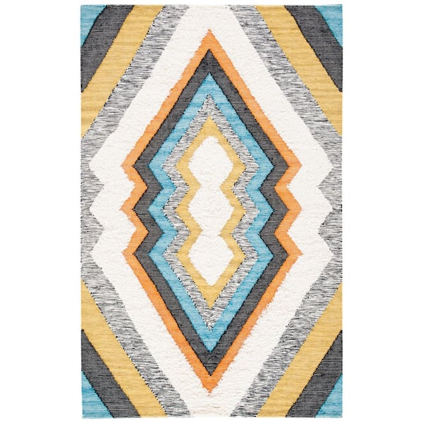 SAFAVIEH Kenya Black/Ivory 5 ft. x 8 ft. High-Low Flokati Geometric Area Rug