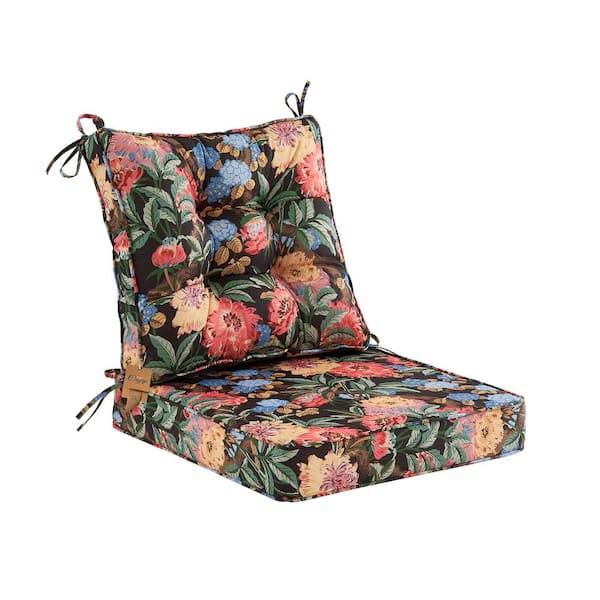 BLISSWALK Outdoor Deep Seat Cushions Set With Tie, Extra Thick Seat:24"Lx24"Wx4"H, Tufted Low Back 22"Lx24"Wx6"H, Red Peony