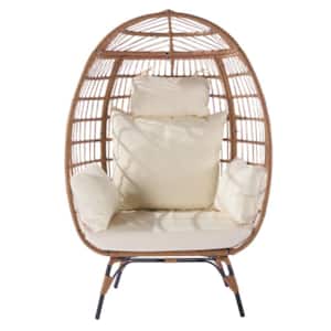 Yellow Rattan Outdoor Oversized Wrecker Egg Chair with Steel Frame and 5 Cushions